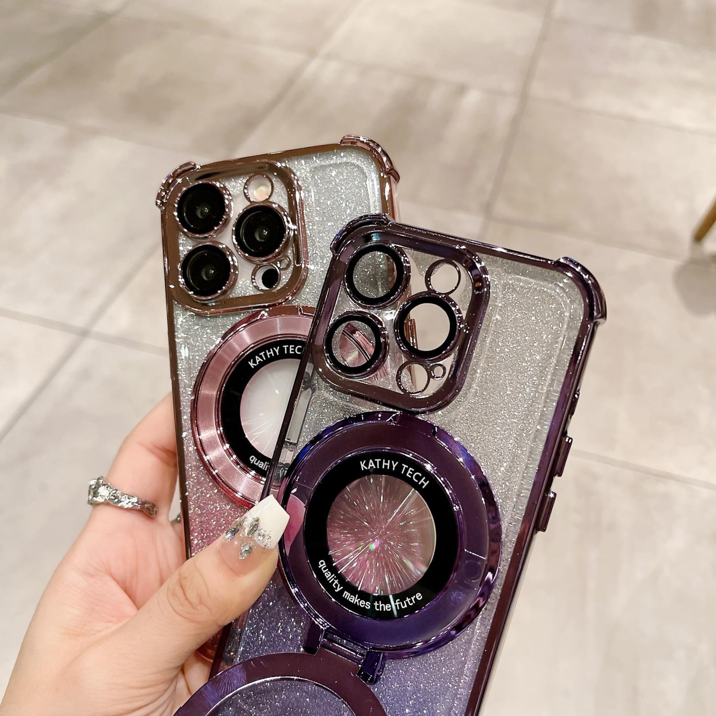 For iPhone 16ProMax 16 15 14 13 Pro Max Phone Case With Magnetic Kickstand, Clear Four Corners Gradient Acrylic Shockproof Hard Anti-Fall Full Cover With Camera Lens Protector