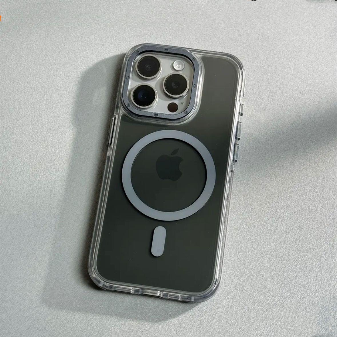 Translucency Black Cool Strong Magnetic For Magsafe Phone Case For iPhone 16 15 14 13 12 11 Pro Max Plus Metal Frame Stand Acrylic Shockproof Bumper Hard Cover