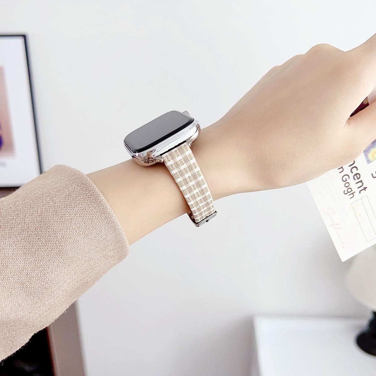 Plaid Canvas Metal Strap for Apple Watch 44mm Band 45 42 38 41 Ultra 49mm Link Bracelet for IWatch Series 9 8 7 6 SE 5 4