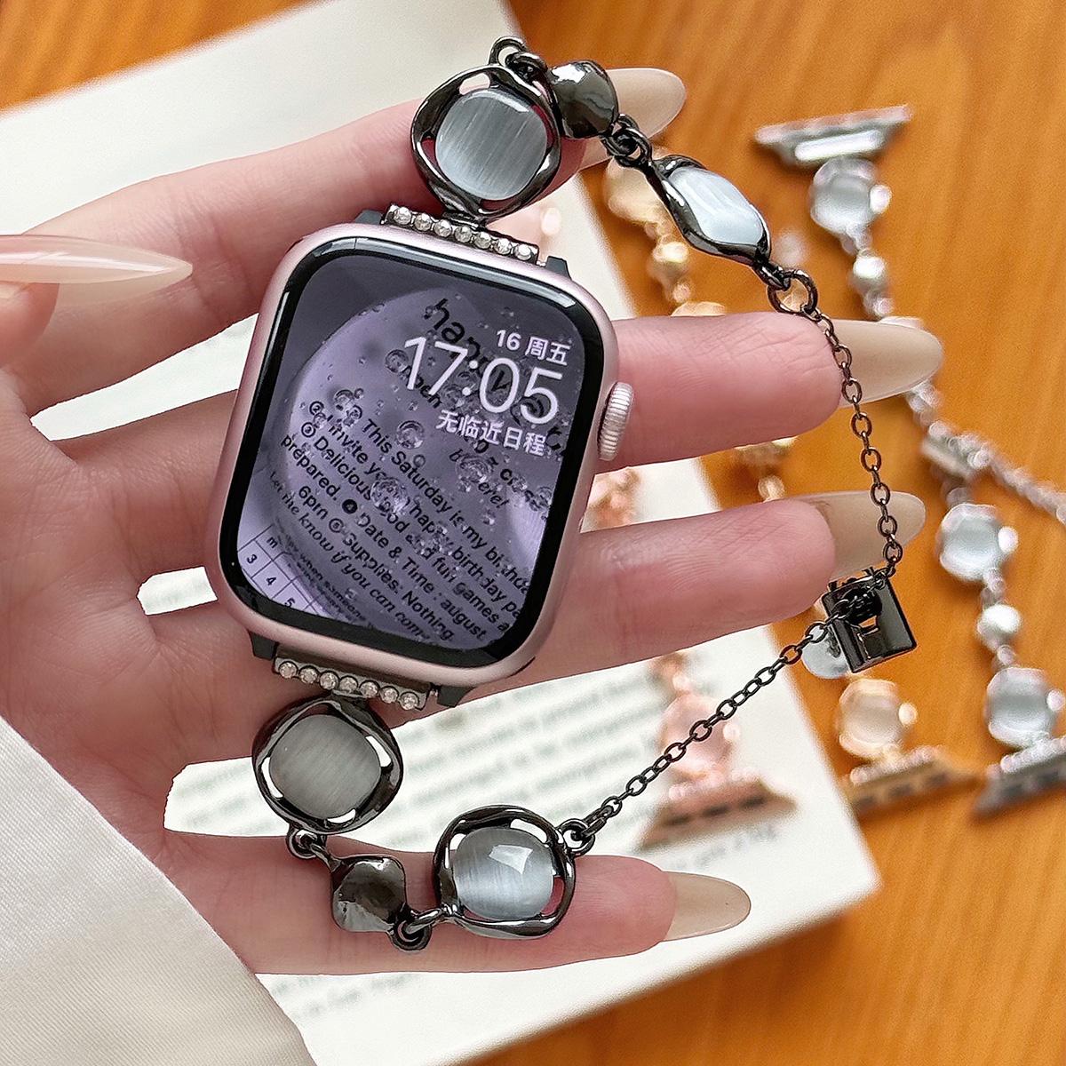 Crystal Colorful Stone Chain Metal Strap for Apple Watch 44mm Band 45 42 38 41 Ultra 49mm Link Bracelet for IWatch Series 9 8 7 6 SE 5 4