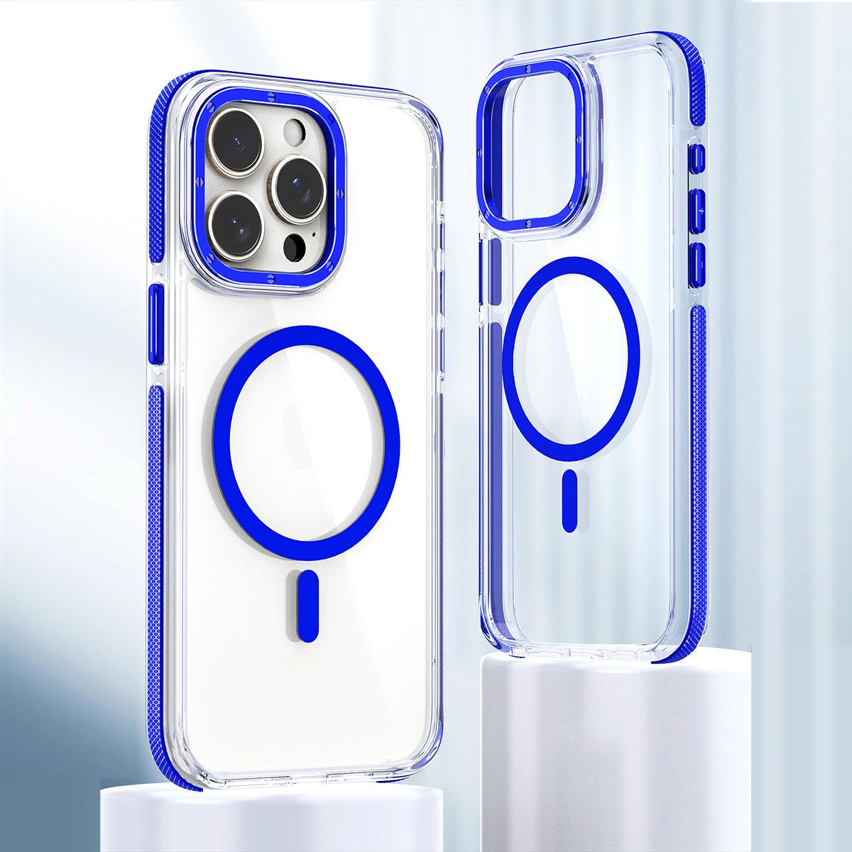 Dual Color Magnetic For Magsafe Wireless Charging Case For iPhone 16 15 14 13 Pro Max Plus Clear TPU Acrylic Hard Cover