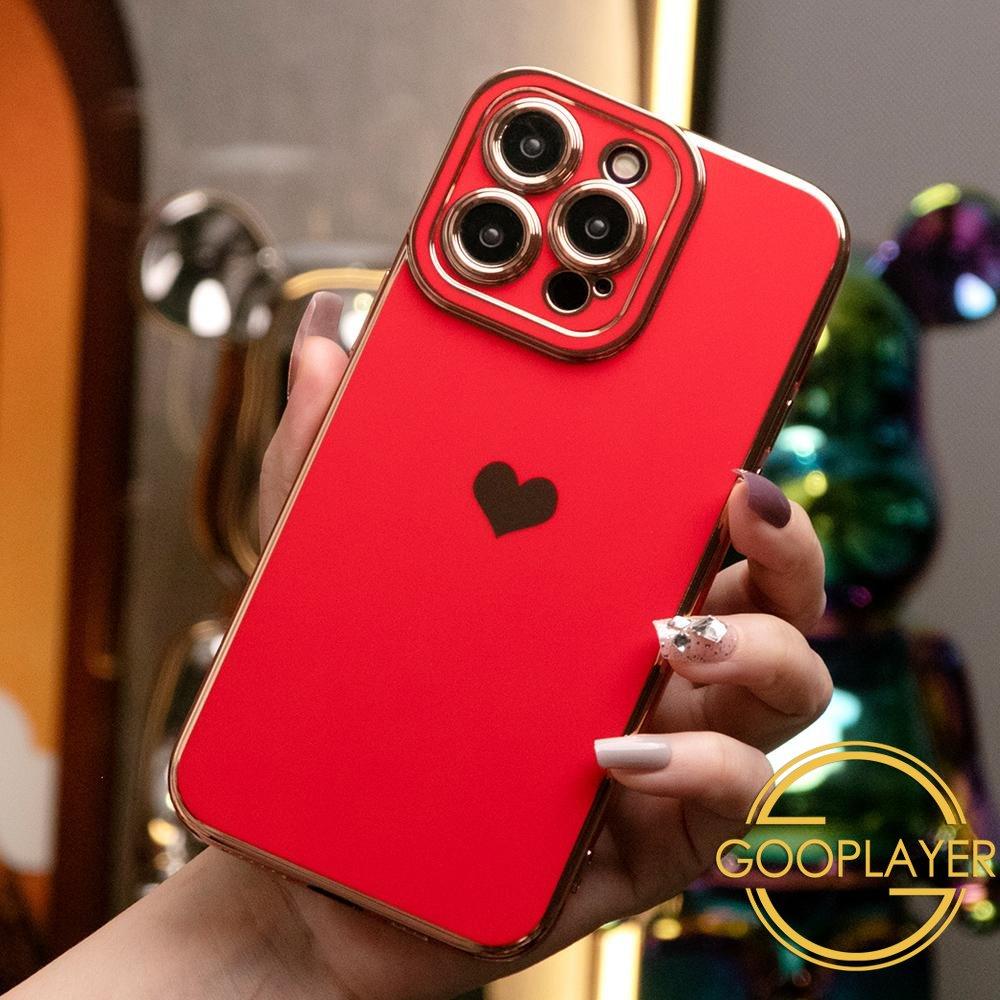 Luxury Love Heart Side Pattern Plating Basic Phone Case For iPhone 16ProMax 16 15 14 13 12 11 Pro Max