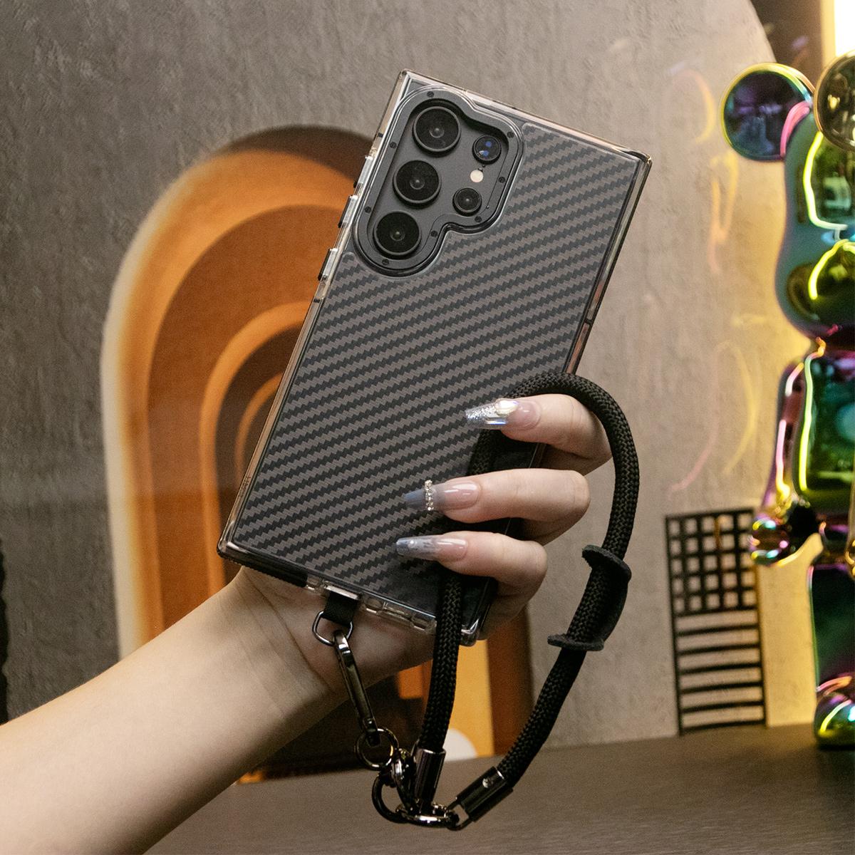 Carbon Fiber Pattern Phone Case, Metal Camera Cover, With Multifunctional Climbing Rope, With Shockproof Anti-Fall Bumper For Samsung S24 S23 S21FE A14 A15 A24 A25 A35 A54 A55 A05