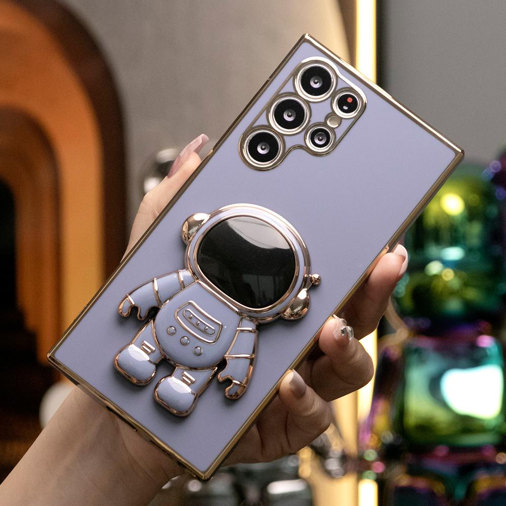 Astronaut Plating Kickstand Soft Phone Case For Samsung S25 S24 S23 S22 S21 Note20