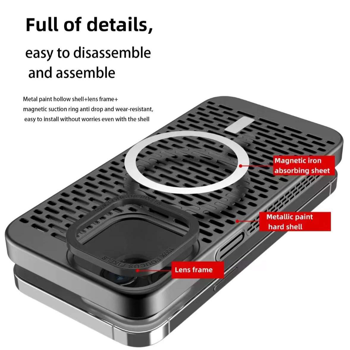 For iPhone 16 15 14 13 12 11 Pro Max Phone Case, Hollow Out Heat Dissipation Magnetic TPU Soft for Magsafe Shockproof Full Cover