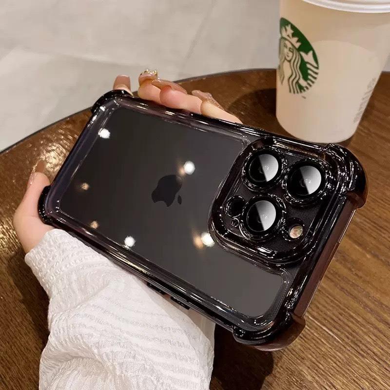 For iPhone 16 15 14 13 Phone Case, Luxury Four Corner Plating Clear High Definition Acrylic Built-in Camera Protector Shockproof Hard Full Cover