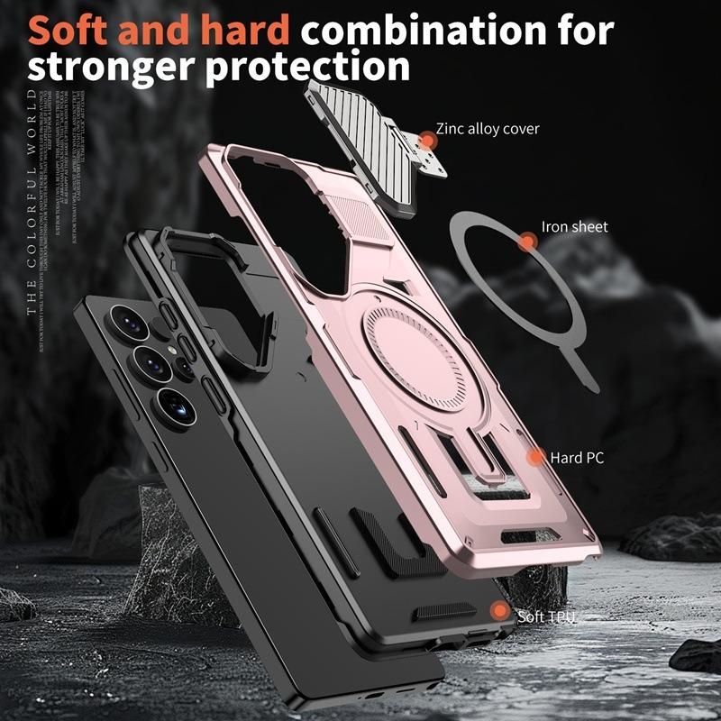 Anti-Dust Anti-Fall Heavy Duty Protection Shockproof Magnetic Phone Case With Camera Kickstand for Samsung S25Ultra S24 S23FE S23 A06 A05 A16 A15 A25 A35 A55 Bumper Matte Hard Cover