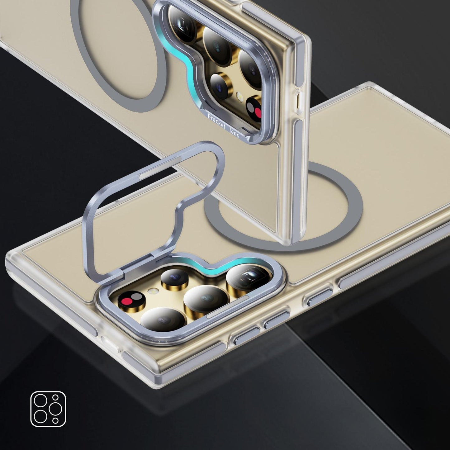 Matte Transparent Anti-Dust Anti-Fall Bumper Shockproof Strong Magnetic Phone Case With Metal Camera Kickstand for Samsung S25Ultra S24 S23FE S23 A14 A15 A25 A35 A54 Bumper Hard Cover
