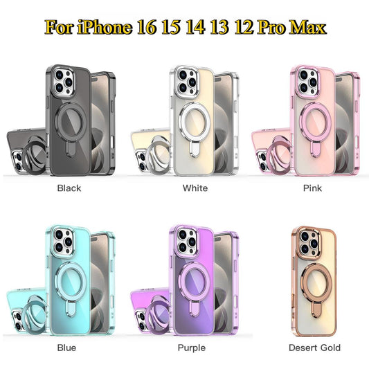 Colorful Laser Magnetic Bracket Large Hole Phone Case For iPhone 16 15 14 13 12 Pro Max MagSafe Sparkling Color Back Cover