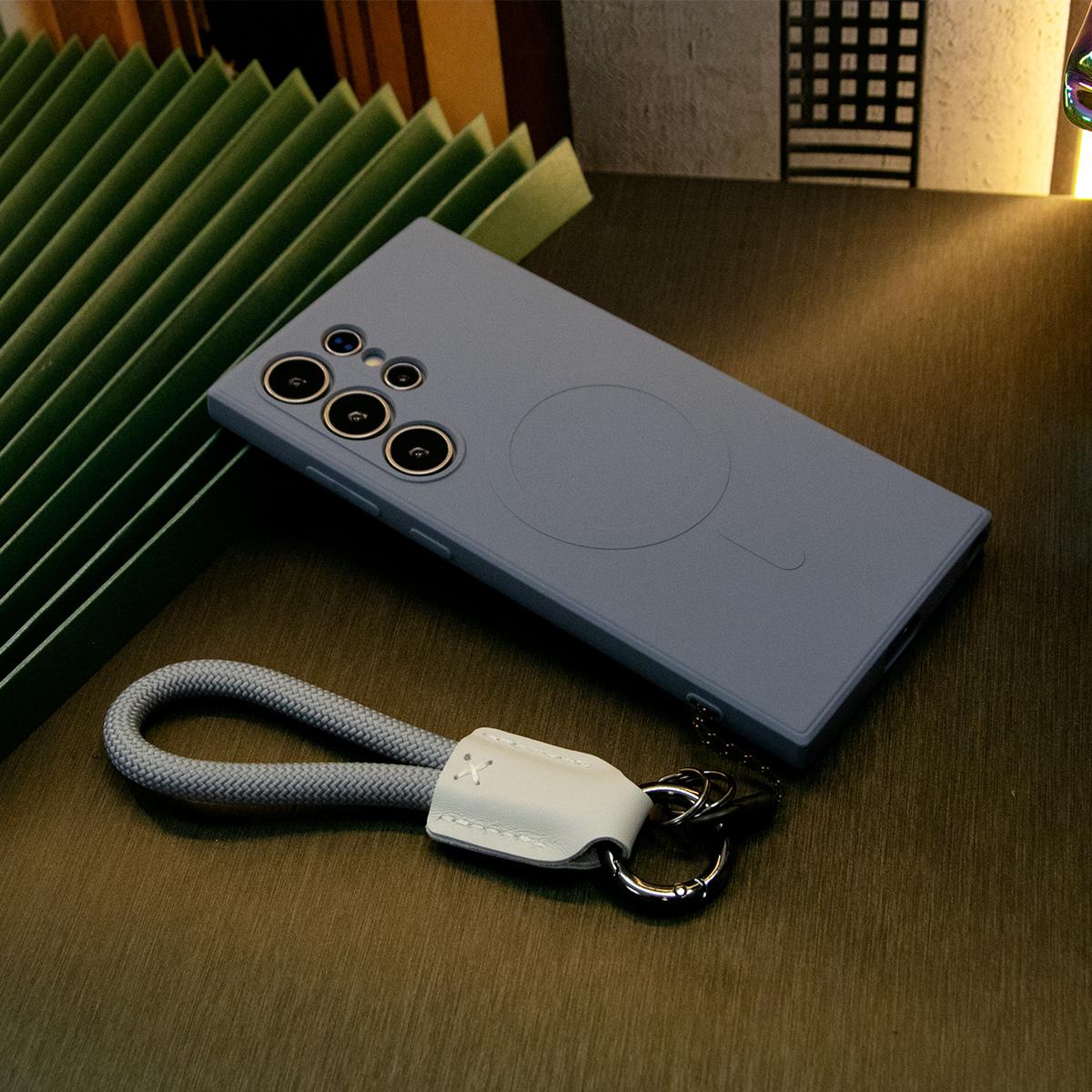 Strong Magnetic Case With Short Keyring Rope For Samsung S22 S23 S24 Plus FE Ultra , Compatible with MagSafe, Soft Liquid Silicone Shockproof Phone Case With Microfiber Lining