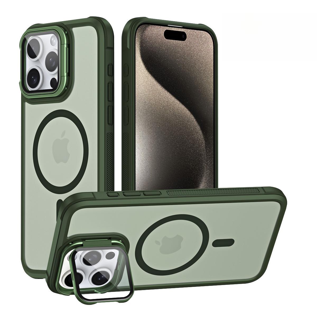 For iPhone 16ProMax 16 15 14 13 12 Strong Magnetic Phone Case, Glass Camera Kickstand Protection, Matte Case Acrylic Four Corner Shockproof Bumper Hand Feel Hard Full Cover