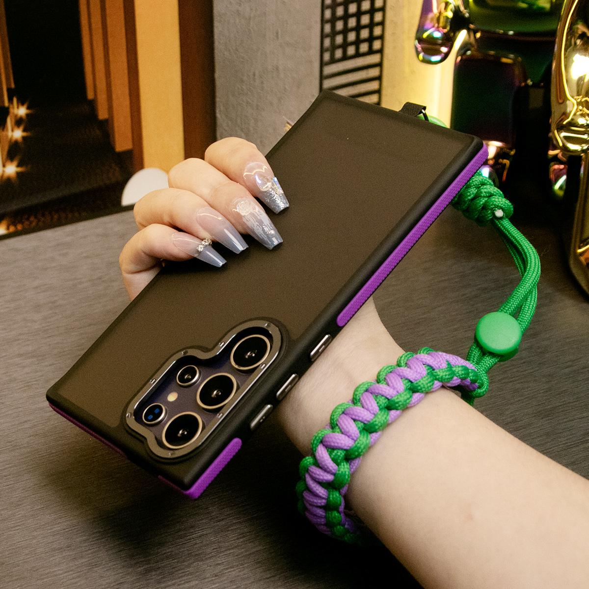 For Samsung S25Ultra S24 S23FE A15 A14 A25 A34 A35 A54 A55 Phone Case, Metal Camera Protection, With Adjustable Woven Wristband, Elegant Matte Metal Camera Frame Shockproof Bumper Hard Full Cover