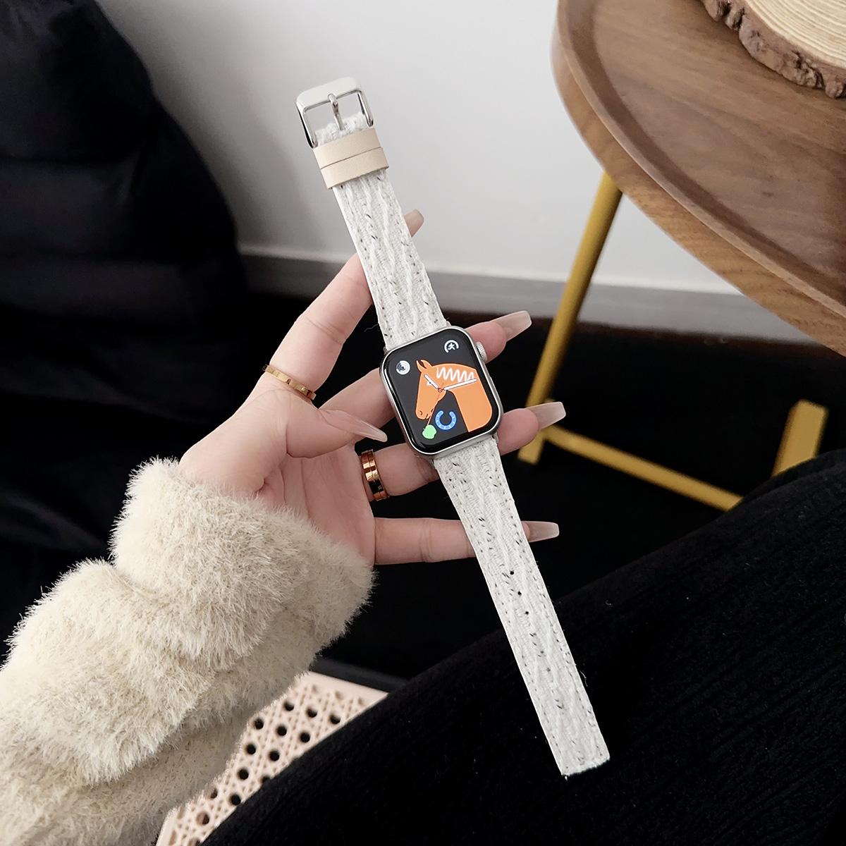 Woolen Wristband for Apple Watch 44mm Band 45 42 38 41 Ultra 49mm Link Bracelet for IWatch Series 9 8 7 6 SE 5 4