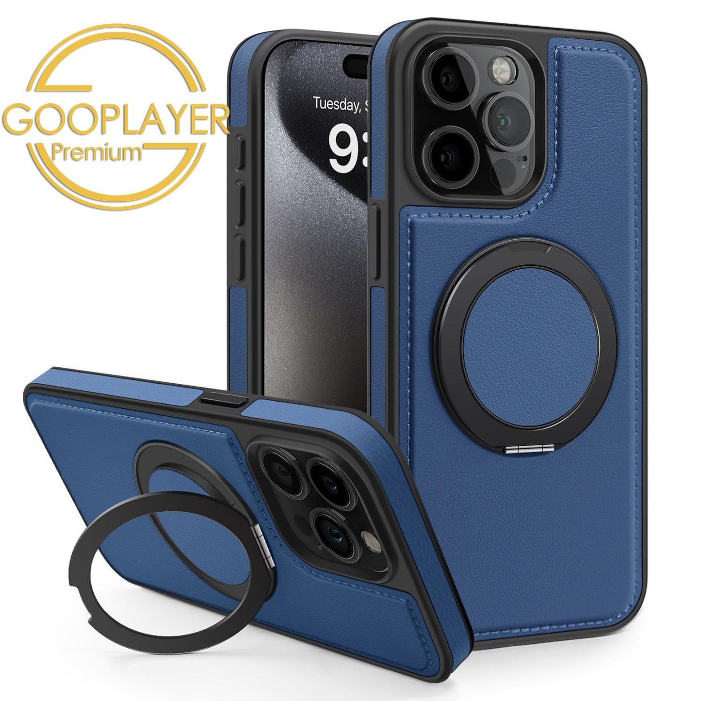 For iPhone 16 15 14 13 Pro Max Phone Case, Luxury Full Leather Case For Magsafe Support Wireless Charging Rotate Metal Magnetic Kickstand Back Hard Full Cover
