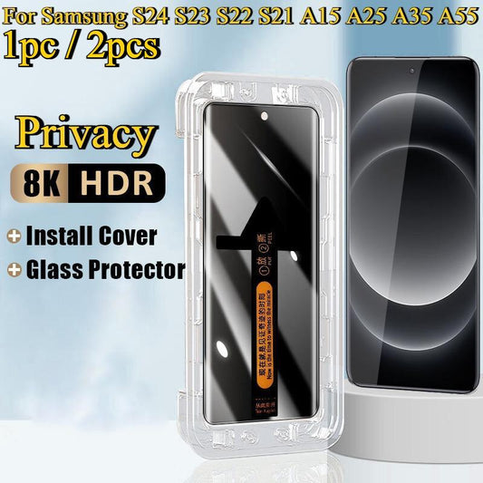 1pc / 2pcs Install Tool Accessories with Privacy Tempered Glass For Samsung S25Ultra S25+ S24Ultra S24FE S24 S23 S22 S21 A14 A15 A24 A25 A34 A35 A53 A54 A55 A05 A06 Anti-spy Screen Protector Film