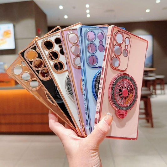 Plating Love Heart TPU Phone Case with Metal Rotating Magnetic Kickstand For Samsung A14 A15 A16 A24 A25 A33 A34 A35 A36 A53 A54 A55 A56 Shockproof Support Wireless Charging Soft Full Cover
