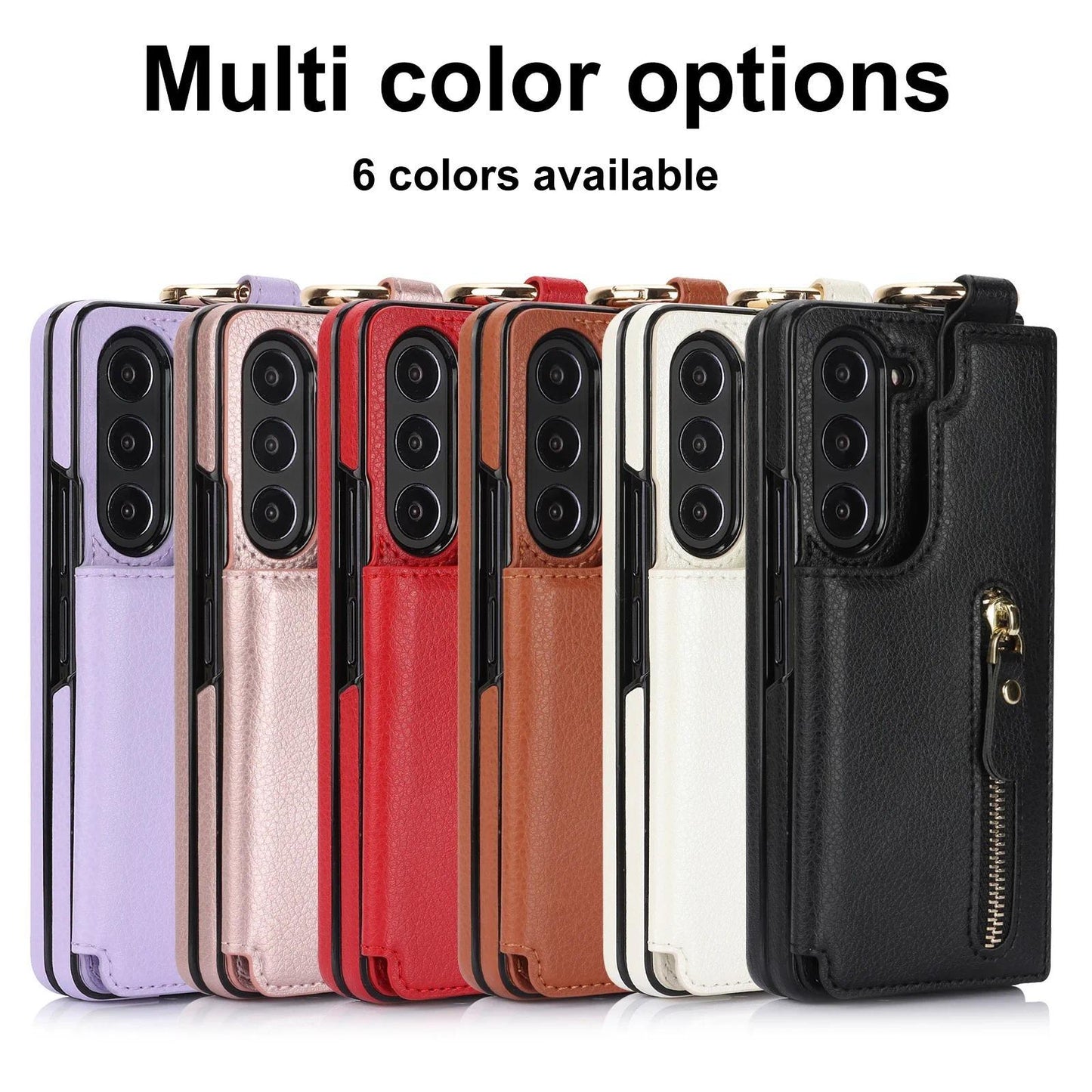 Folding Card Bag Finger Ring Leather Stand Case for Samsung Galaxy Z Fold 3 4 5 6 5G ZFold6 Zipper Wallet  Business ZFold5 Cover