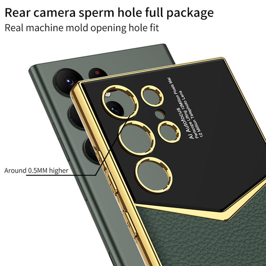 Pour Samsung S24Ultra S24Plus S24 Coque de téléphone, étui mince en cuir galvanisé, étui de téléphone élégant de luxe, protection de l'appareil photo, couverture complète antichoc