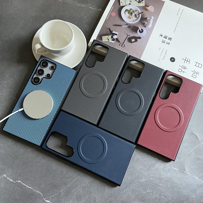For Samsung S25Ultra S24 S23 S22 Note20 A15 A25 A35 A36 A55 A56 Phone Case, Antislip Carbon Fiber Matte Luxury Leather Strong Magnetic Slim Emboss Protection Shockproof Hard Full Cover