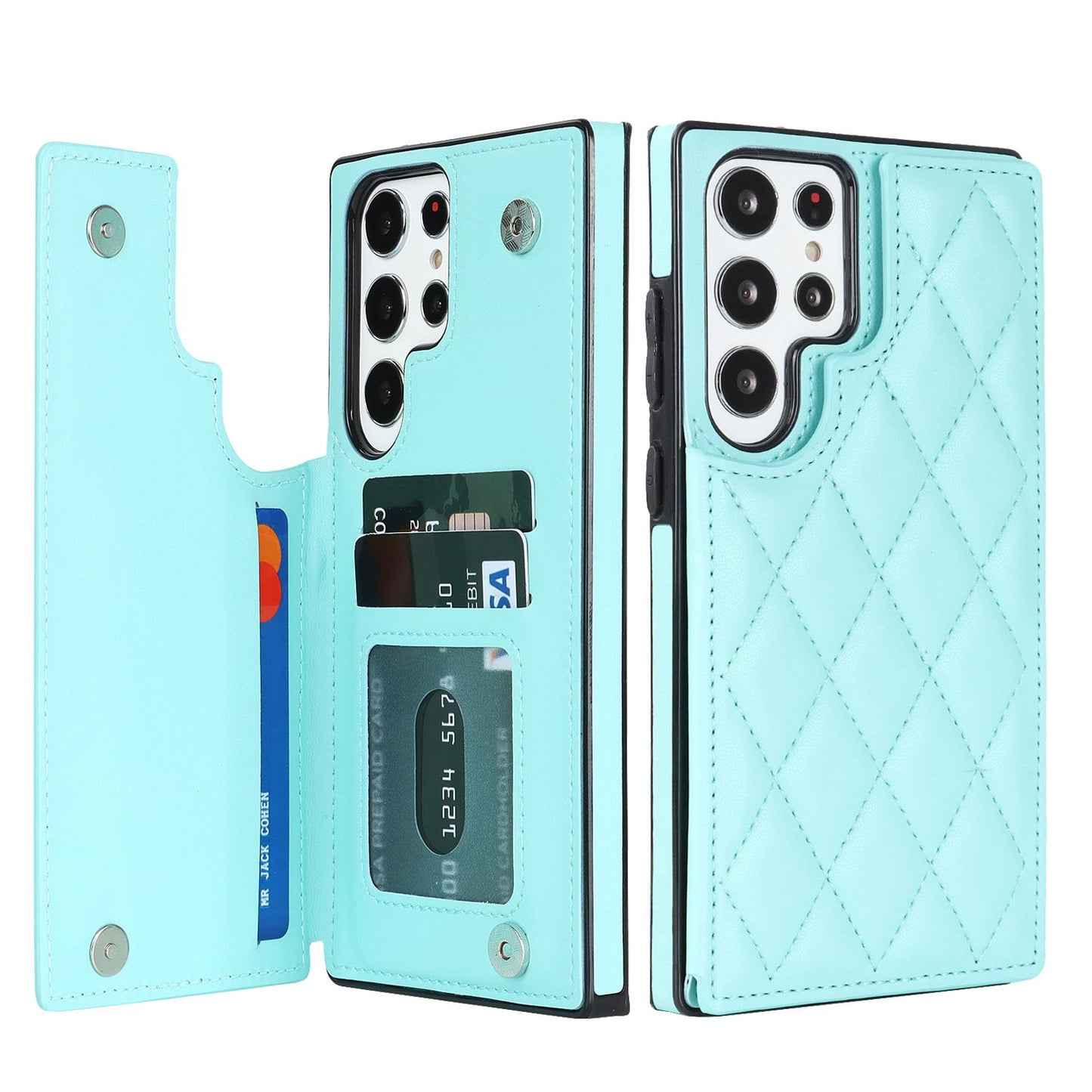 Rhombic Grid Pattern Leather Cover For Samsung Galaxy S20 S21 FE S23 S22 Plus Note 20 Ultra Card Slots Holder Purse Phone Case