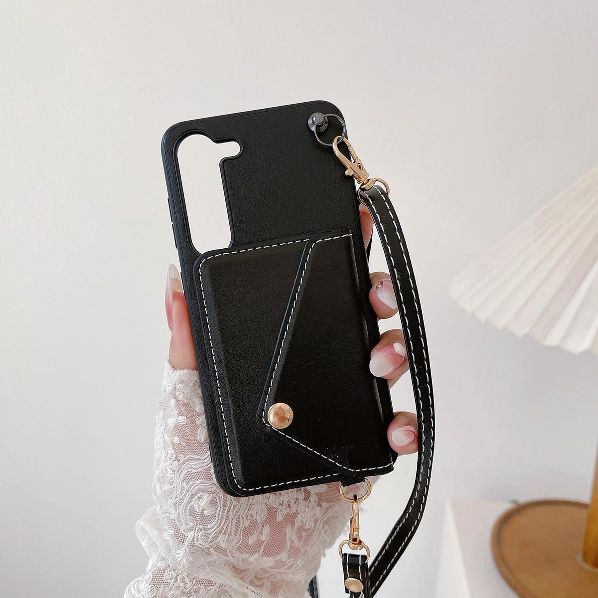 Crossbody Wallet Case for Samsung S24 S23 S22 S21 Ultra Plus Card Holder Lanyard Handbag Luxury Leather Card Slot Cover Handbag