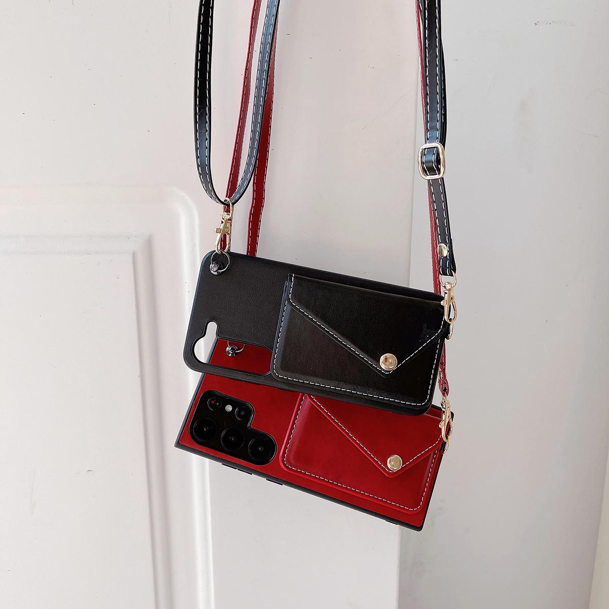 Crossbody Wallet Case for Samsung S24 S23 S22 S21 Ultra Plus Card Holder Lanyard Handbag Luxury Leather Card Slot Cover Handbag