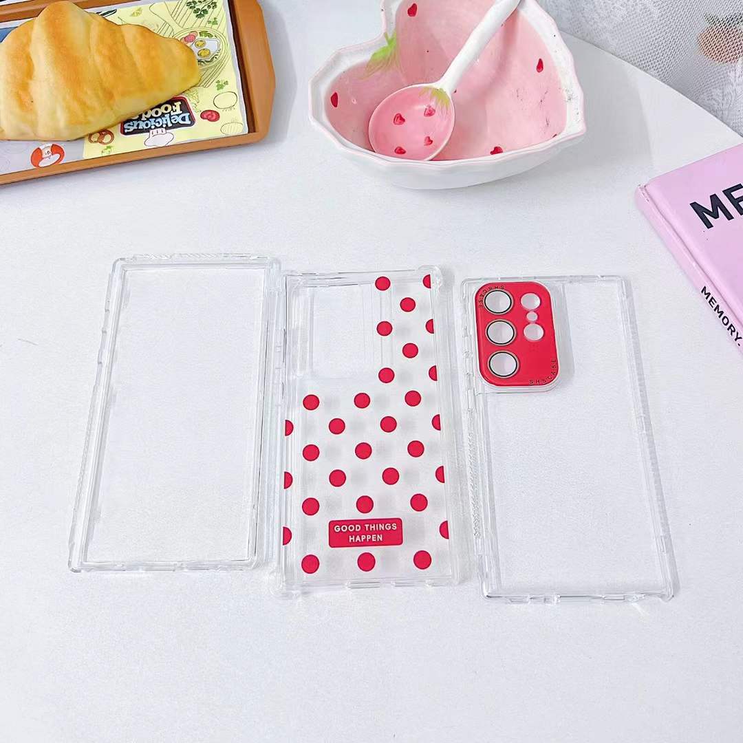 For Samsung S25Ultra S24Ultra S23Ultra Phone Case, Colorful 3 in 1 Transparent Luxury Wave Point Acrylic Anti Fall, With Camera Protector Shockproof Clear Hard Full Cover