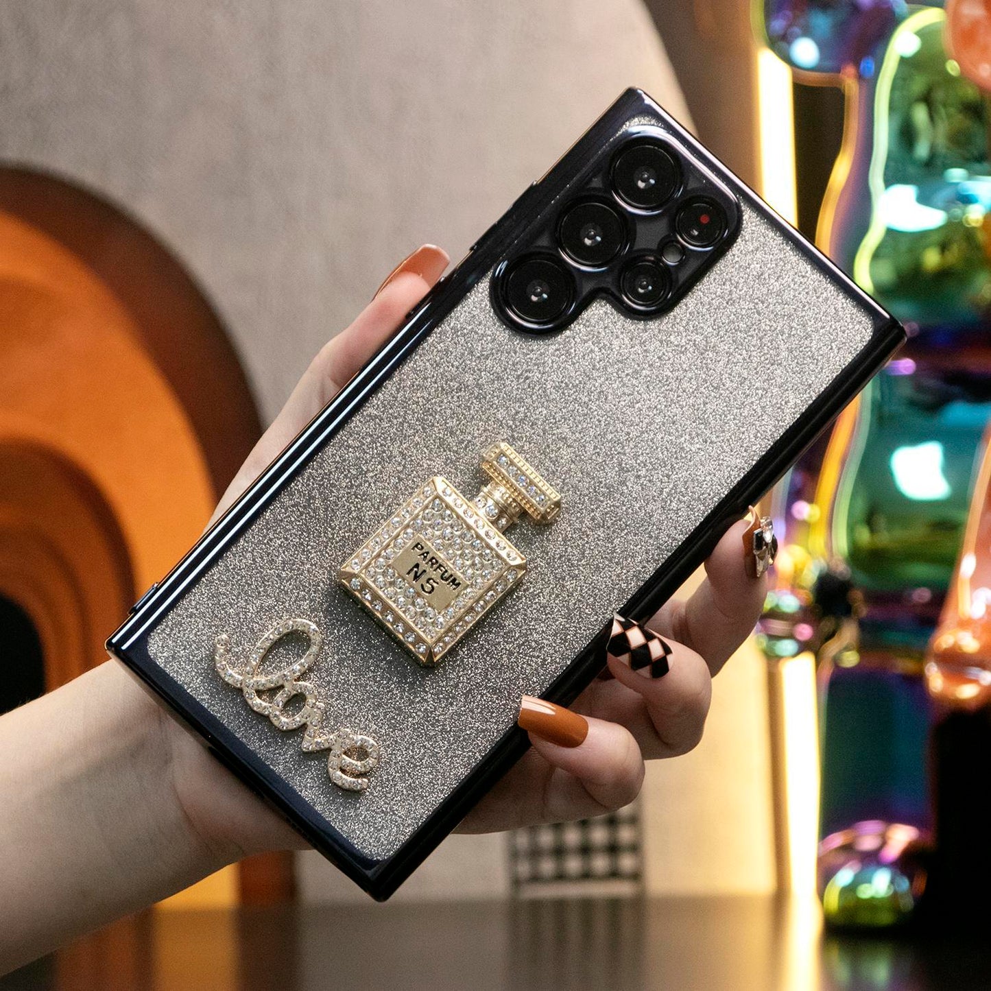 Luxury Diamond Mirror Perfume Bottle Stand Glitter Clear Gradient TPU Plating Shockproof Soft Phone Case For Samsung S24Ultra S24FE S24 S23 S22 S21 FE Plus Ultra