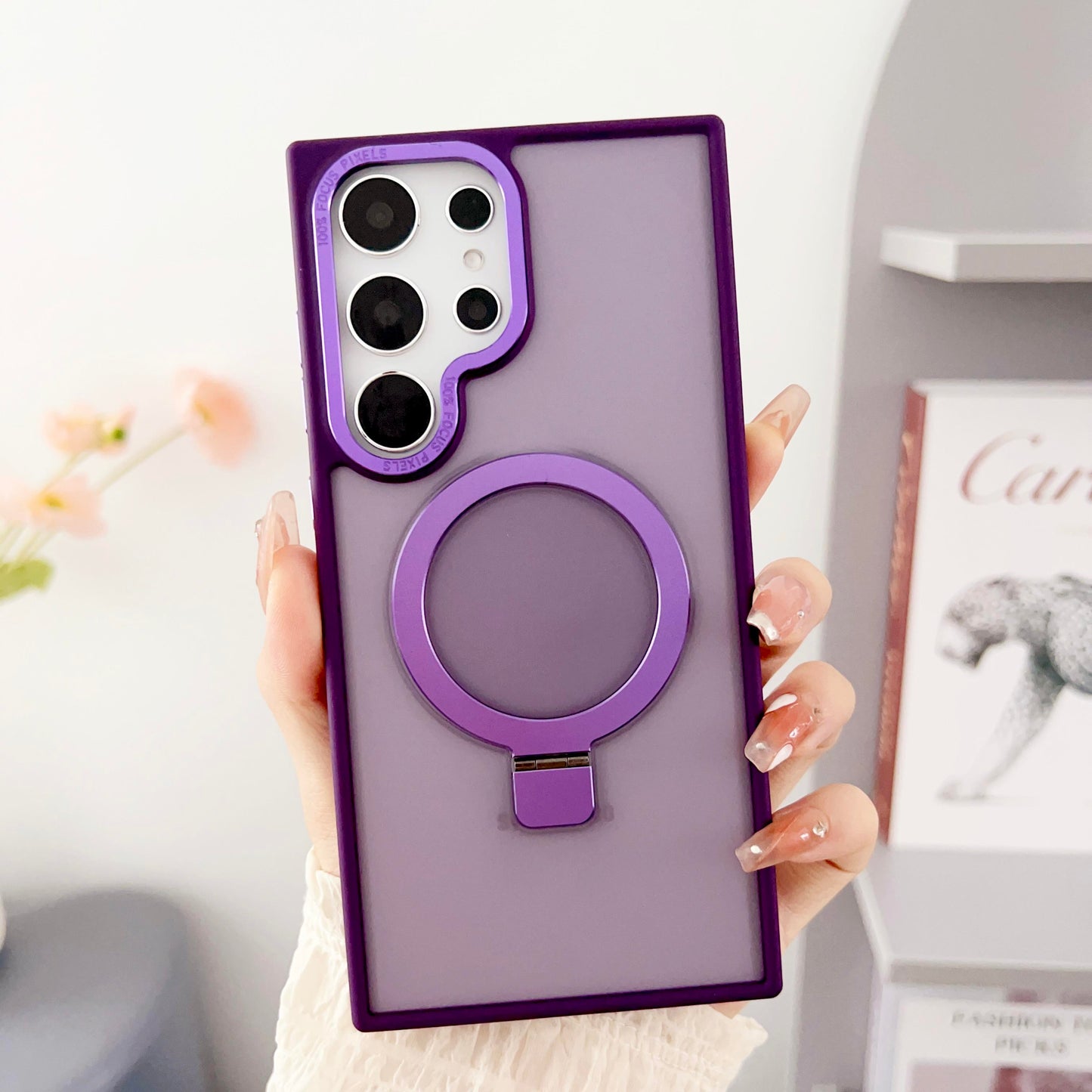 For Samsung S24Ultra S24Plus S24 S23Ultra S23Plus S23 Case, Clear Matte Magnetic Kickstand, Luxury Elegant Support Wireless Charging Case Foldable Magnetic Pop Stand Camera Protection Cover