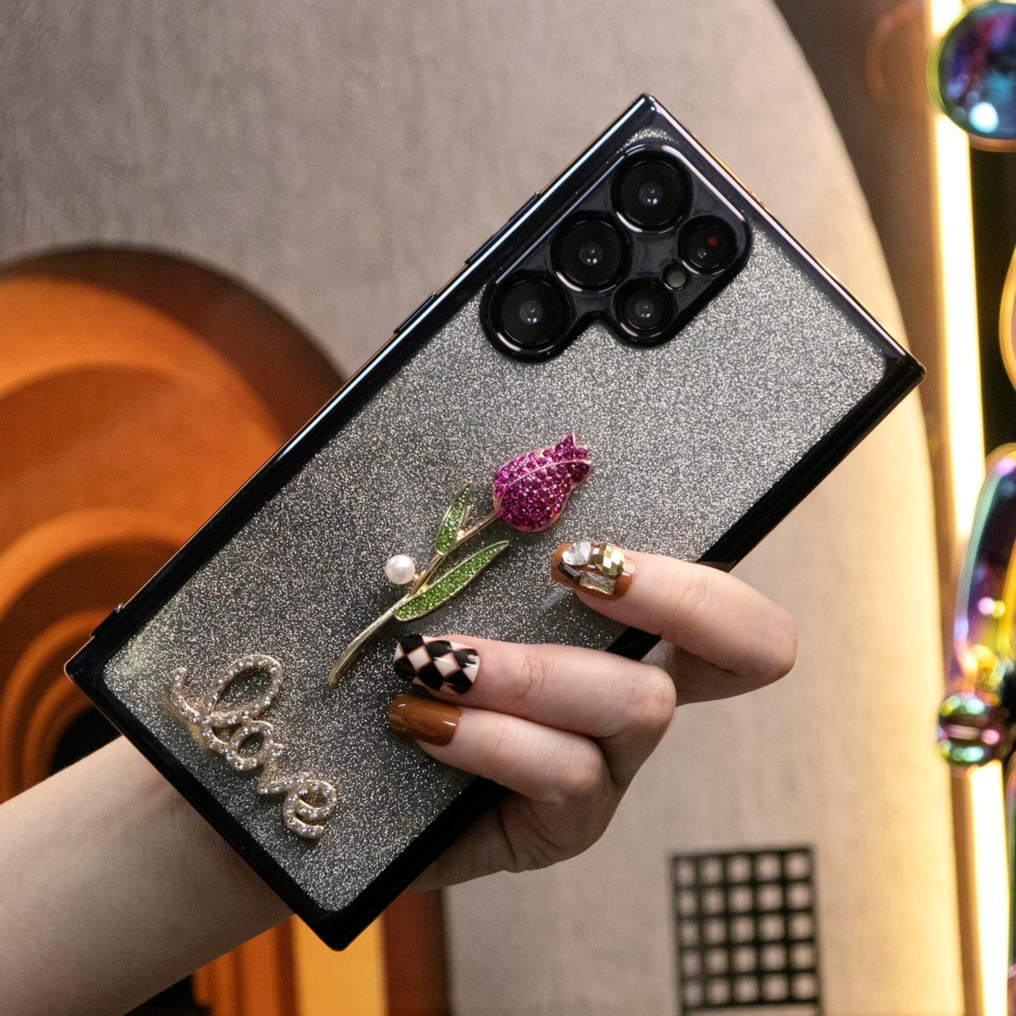 Luxury Diamond Plating Rose Flower Glitter Clear Gradient TPU Plating Shockproof Soft Phone Case For Samsung S24Ultra S24FE S24 S23 S22 S21 FE Plus Ultra