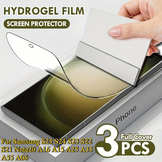3pcs Full Cover Soft Hydrogel Film For Samsung S25 S24 S23 S22 S21 Note20 A16 A15 A25 A35 A55 A06 Screen Protector For A55 A54 A35 A34 A25 A24 A15 A14 Protective Film (Not Tempered Glass)