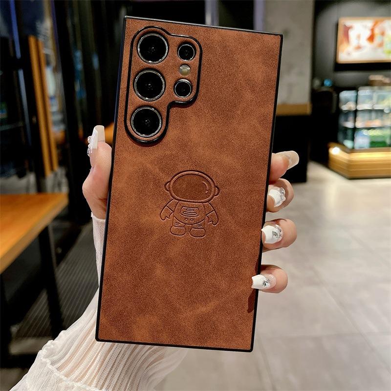 For Samsung S25Ultra S25Edge S24 S23 S22 S21 Note20 A16 A26 A36 A55 A56 Case, Astronaut Pattern Matte Suede Leather Shockproof Hard Phone Case