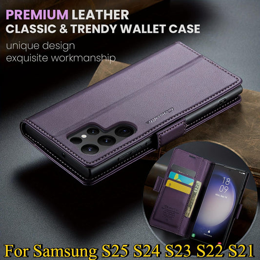 For Samsung S25 S24 S23 S22 S21 Ultra Phone Case, Wallet Case For Women Men With RFID Blocking, Durable Faux Leather Kickstand Magnetic Clasp Shockproof Phone Case