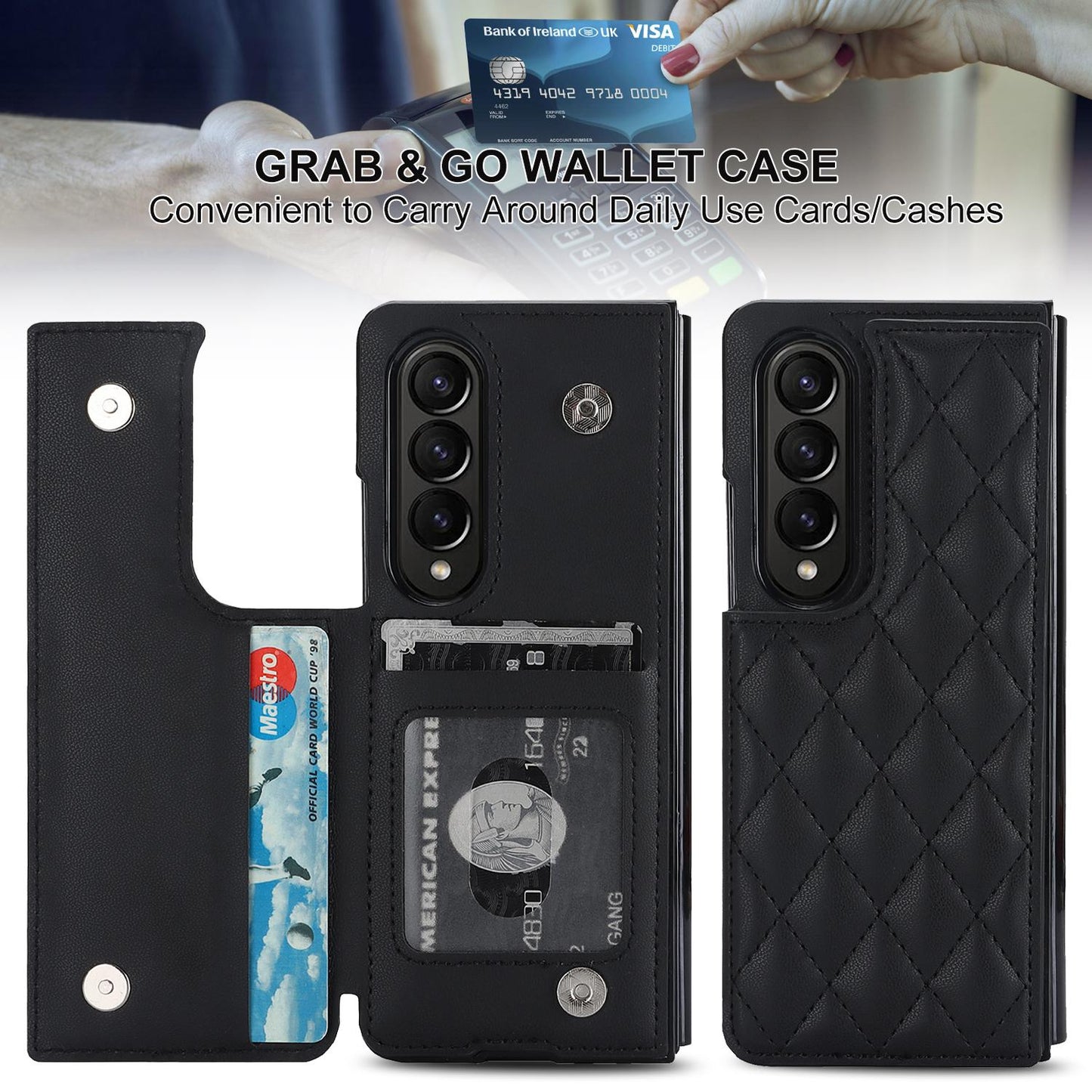 Flip Leather Wallet with Card Phone Case for Samsung Galaxy Z Fold 6 5 4 3 Fold6 Fold5 Fold4 Fold3 5G Soft Protective Back Cover