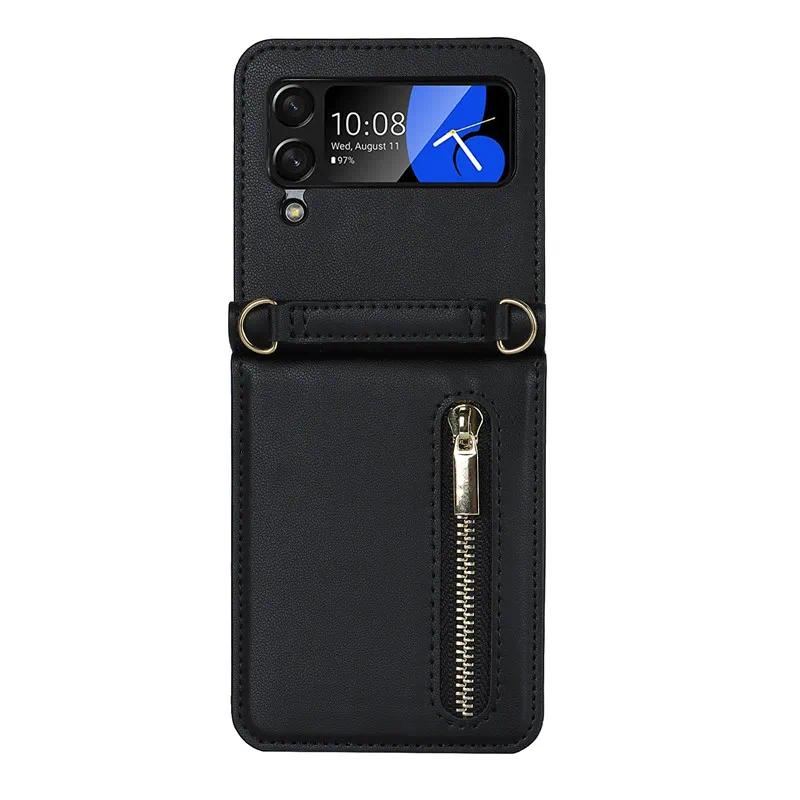 for Samsung Galaxy Z Flip 6 4 5 Z Flip 3 Case Luxury Card Slot Phone Holder Zipper Wallet Crossbody Cover Folding Case Coque