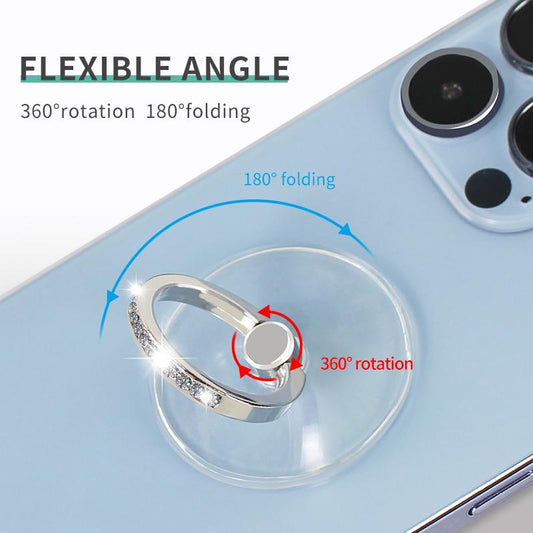 Cell Phone Ring Holder Stand Diamond Transparent Finger Grip Clear 360° Degree Rotation Kickstand for iPhone Samsung