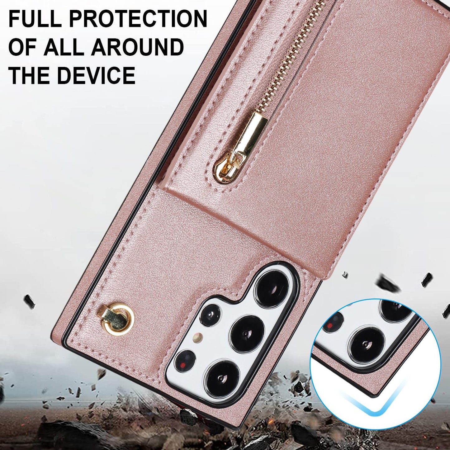 Crossbody Wallet Case Case For Samsung Galaxy S24 S23 S22 Plus Note 20 Ultra With Card Slot Holder, Magnetic Flip Folio Purse Case, PU Leather Zipper Handbag With Detachable Lanyard Strap
