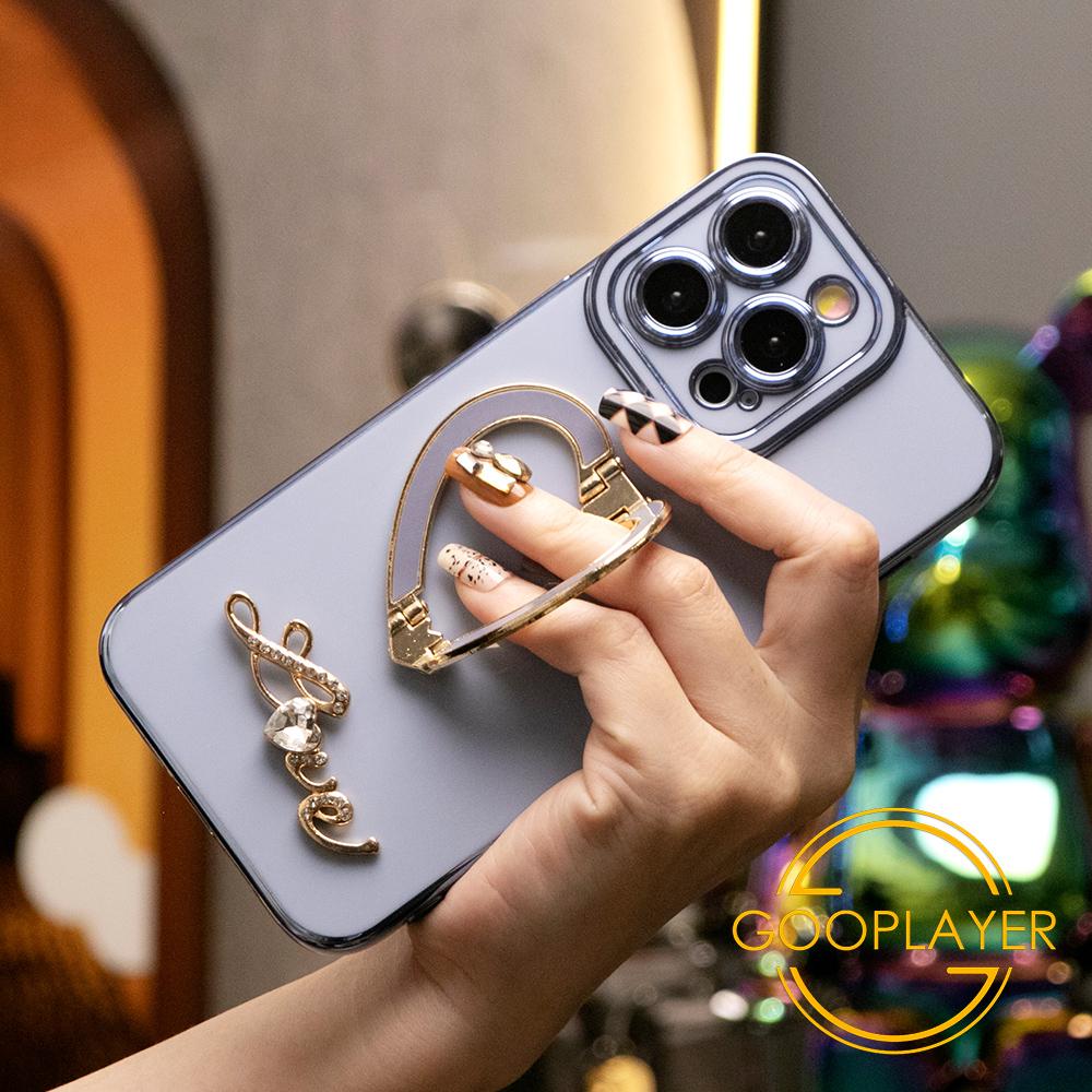 For iPhone 16 15 14 13 12 11 Pro Max, Luxury Love Heart Kickstand Holder Plating Soft Camera Protector Phone Case