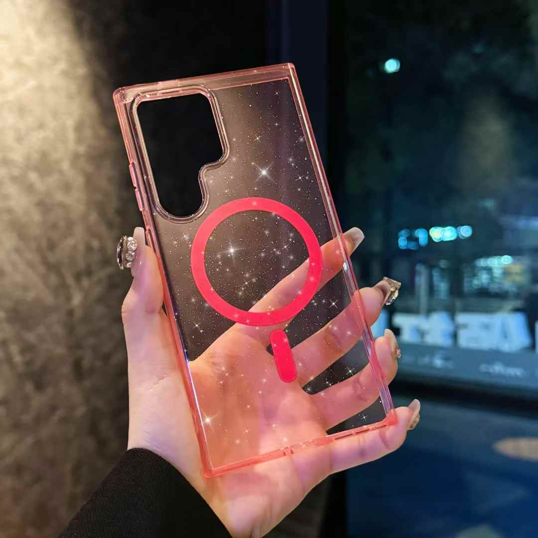 Glitter Star Strong Magnetic HD Transparent PC Slim Phone Case For Samsung S25Ultra S25 S24 S23 S22 Shockproof Hard Full Cover