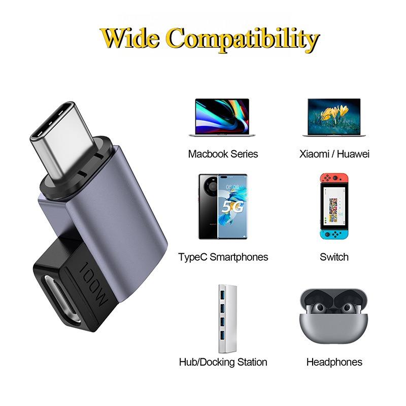 USB C Magnetic Adapter Right Angle, Magnetic USB C Adapter 100W Fast Charging 11Pins 480Mbps Data Transmission Compatible with MacBook Pro/Air For iPhone 16 15 For Samsung S25 S24 S23