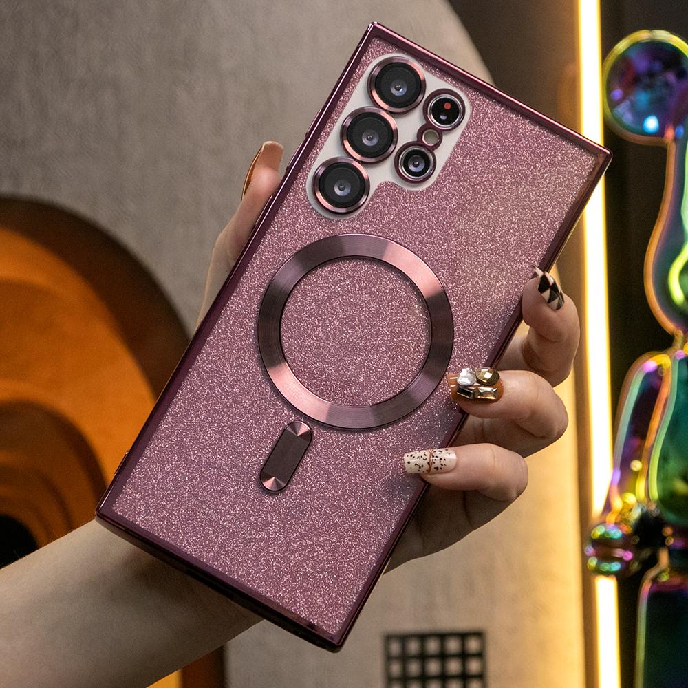 Glitter Magnetic Wireless Charge Transparent Soft Phone Case For Samsung Note20 S21Ultra S22 S22Ultra S23 S23Plus S23Ultra S24 S24FE S24Plus S24Ultra Slim Thin Cover