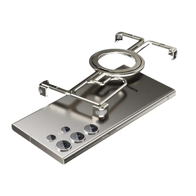 For Samsung Galaxy S24 Ultra S23Ultra Case Luxury Magnetic Rimless Metal Aluminum Kickstand Shell Shockproof Protection Cover