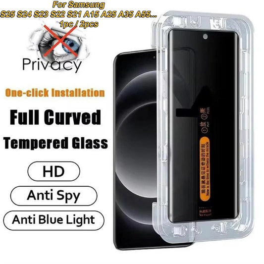 1pc / 2pcs Install Tool Accessories with Privacy Tempered Glass For Samsung S25Ultra S25+ S25 S24Ultra S24FE S24 S23 S22 S21 A14 A15 A24 A25 A34 A35 A53 A54 A55 Anti-spy Screen Protector Film