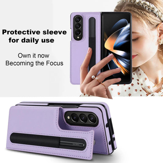 PU Leather Purse Phone Case for Samsung Galaxy Z Fold 6 5 4 3 Fold6 Fold5 Fold4 5G Pen Slot Card Holder Shockproof Stand Cover