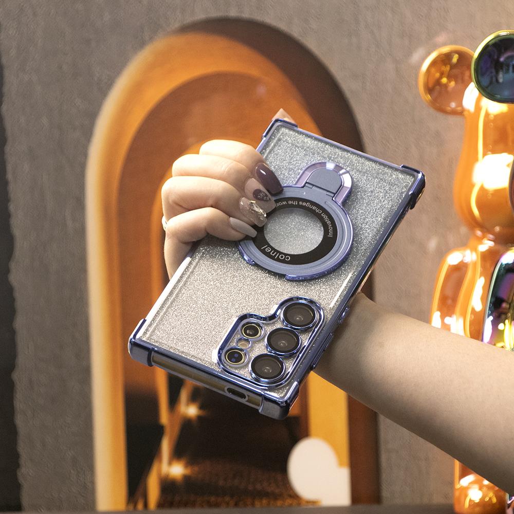 Gradient Plating Four Corners Shockproof Clear Kickstand Case for Samsung S25Ultra S25+ S25 S24Ultra S24FE S24 S23 FE S22 Plus A53 A54 A55 Transparent Hard Acrylic Hybrid Bumper Armor Cover