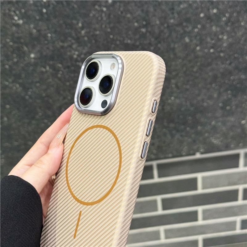 Carbon Fiber Matte Strong Fine Coil Magnetic Camera Hardware Shockproof Phone Case For iPhone 16ProMax 15 14 13 Support Wireless Charging Hard Full Cover