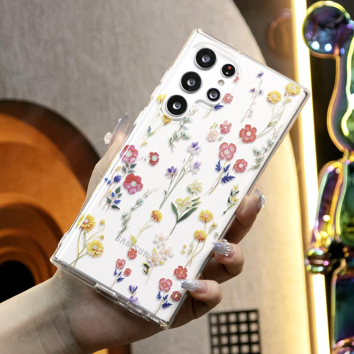 Luxury Clear Elegant Shockproof Acrylic Hard Phone Case For iPhone 16 15 14 13 12 11 With Flowers, Glitter Plating Floral Design Hard Back Cover Phone Case