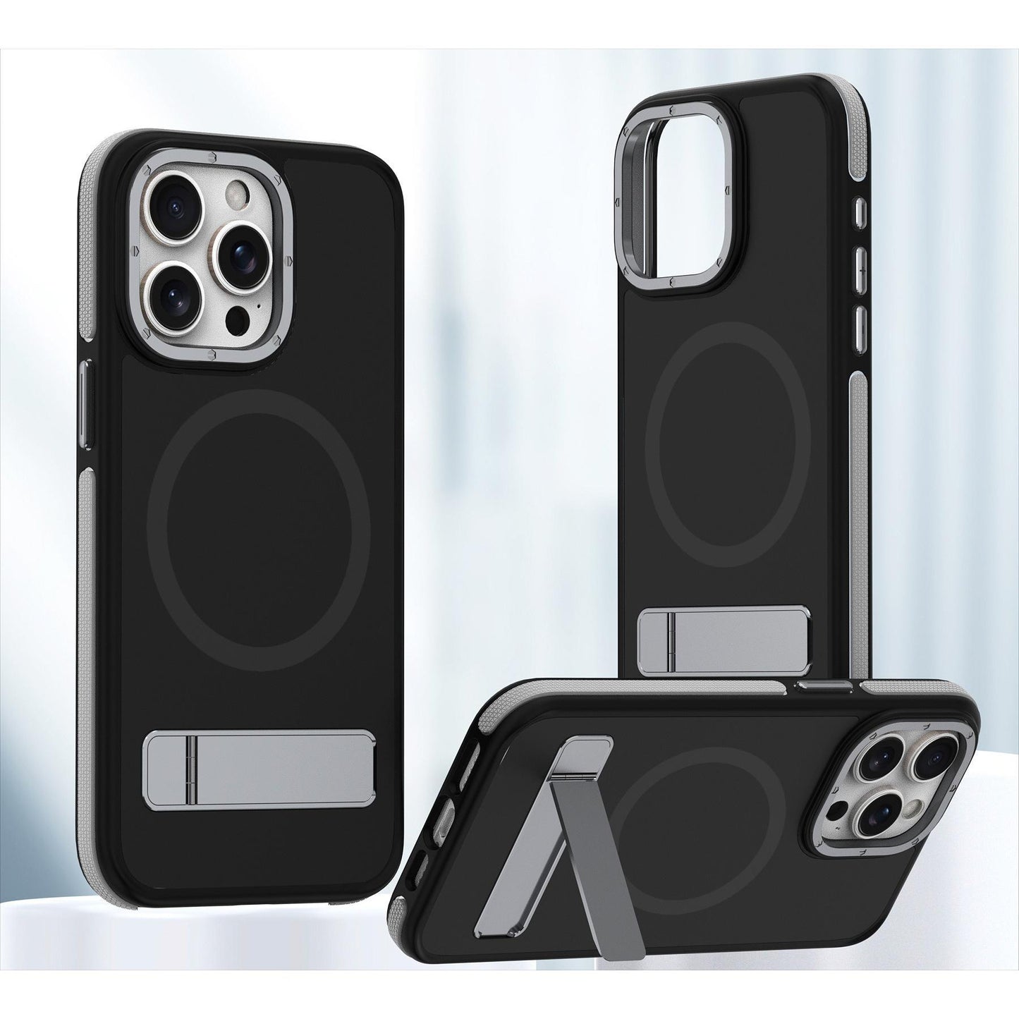 Matte Skin Friendly Strong Magnetic Line Bracket For Magsafe Phone Case For iPhone 16 15 14 Pro Max Plus Kickstand Metal Frame Acrylic Shockproof Bumper Hard Cover