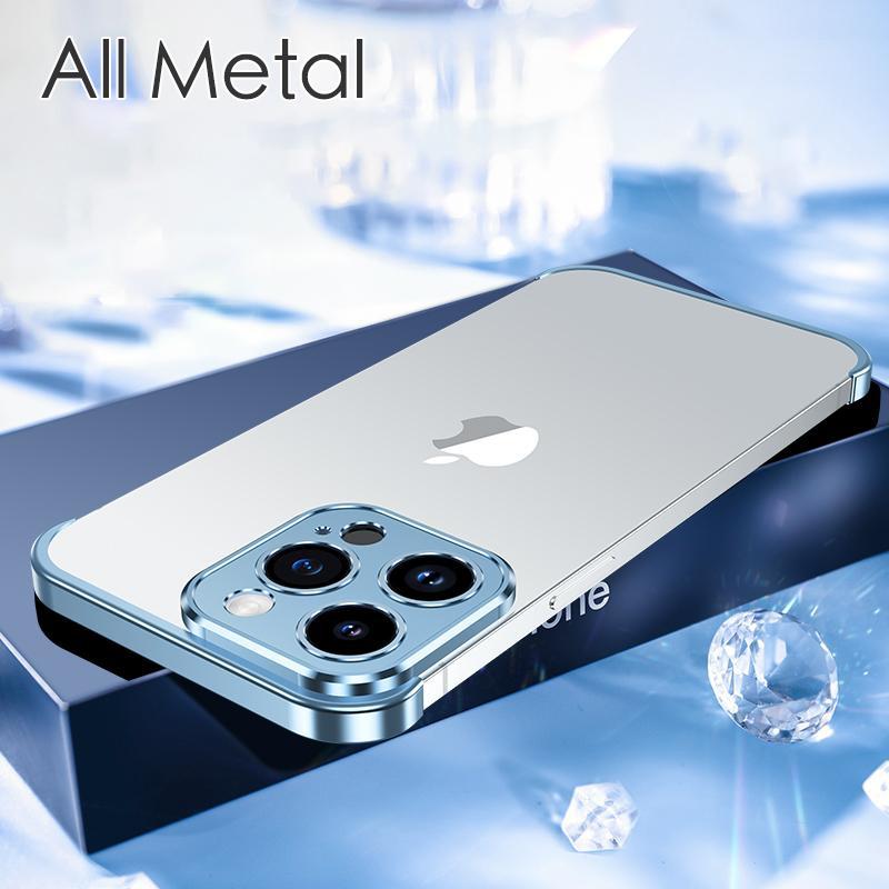 Ultrathin Frameless Aluminium Alloy Metal Bumper Corner Cover Protector Case for iPhone 15 14 13 12 Pro Max Drop-proof Cover