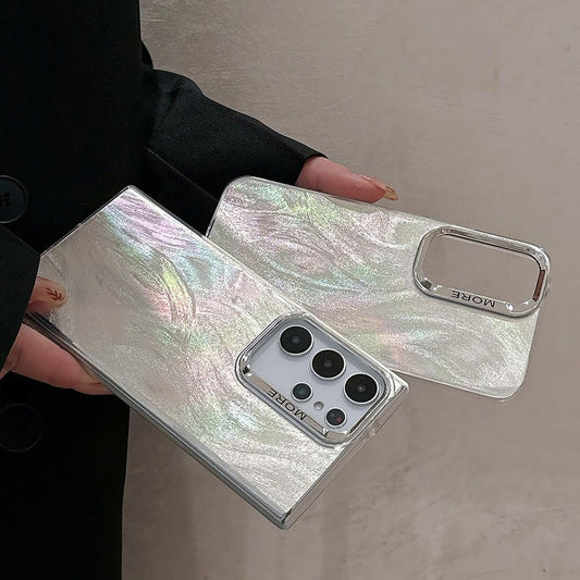 For Samsung S25Ultra S25 S24 S23 S22 Phone Case, Luxury Electroplating Laser Feathers Acrylic Slim, Full Camera Protection Non-Yellowing Hard Cover